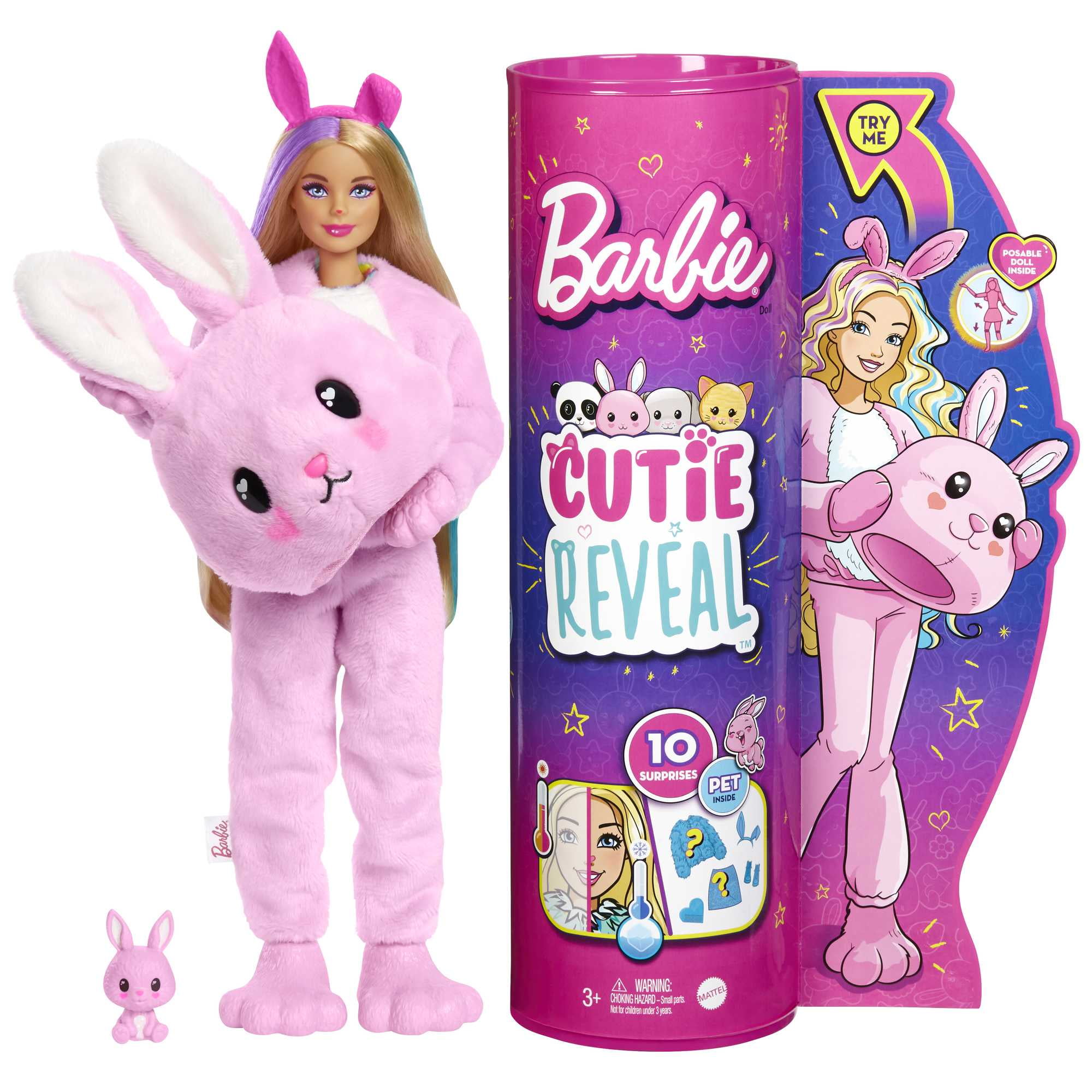 Barbie's Cute Animal Fantasy Reveal Fashion Doll with Bunny Plush ...
