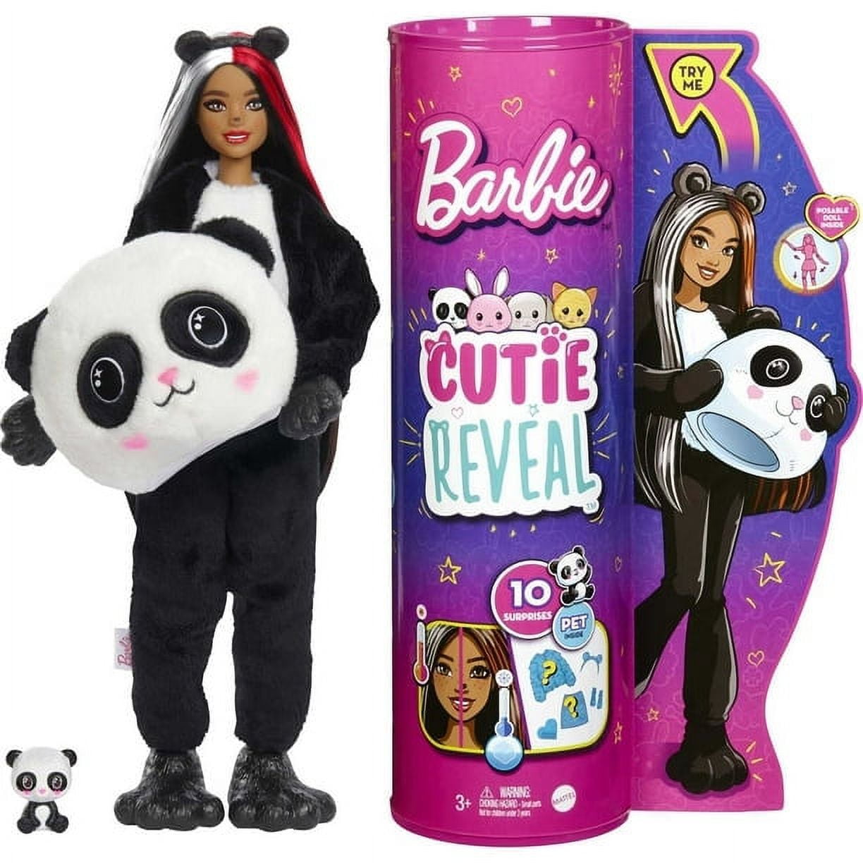 Barbie Cutie Reveal Fashion Doll with Panda Plush Costume, Mini Pet &  Accessories