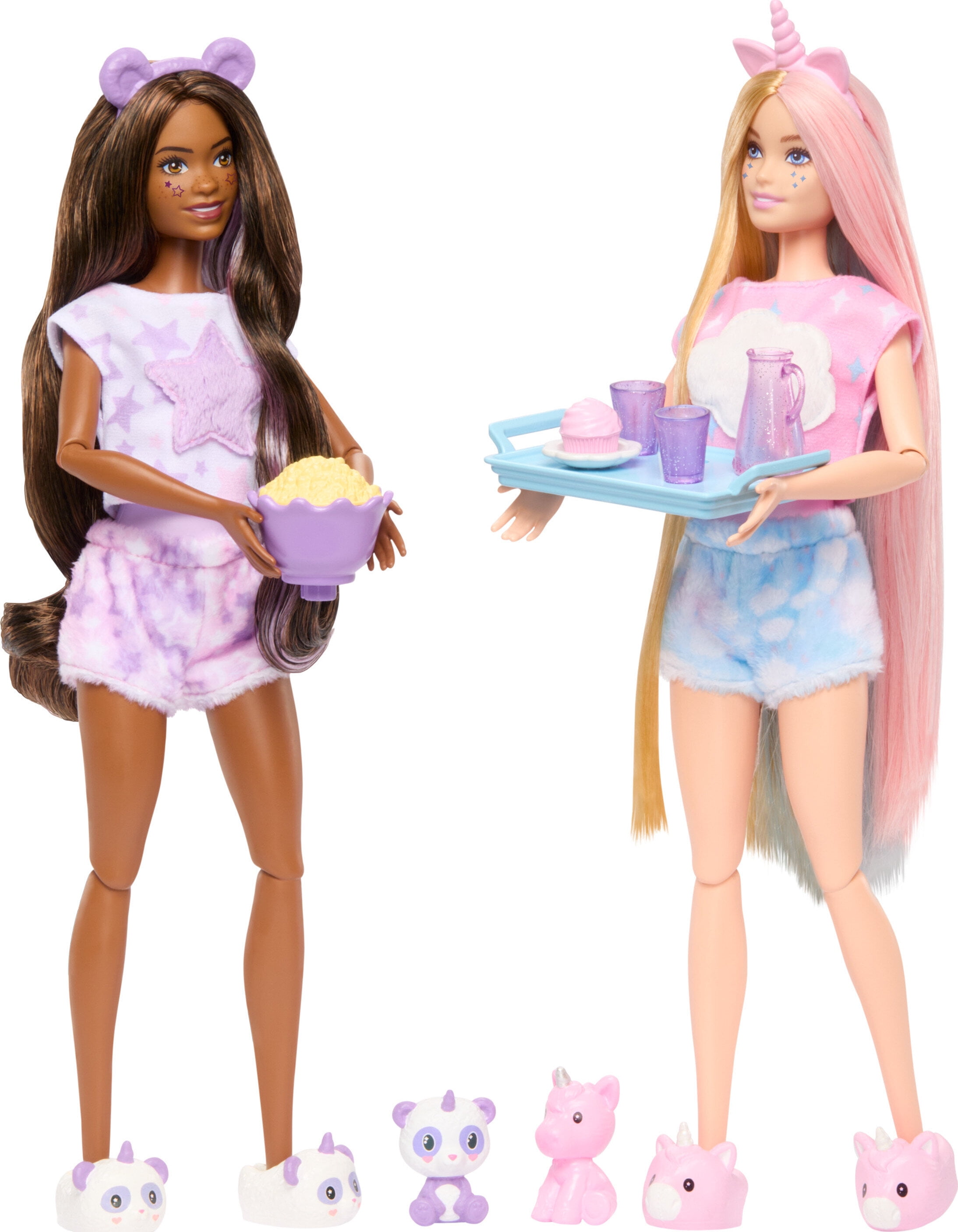 Barbie Cutie Reveal Slumber Party Gift Set with 2 Dolls & 2 Pets, 35+  Surprises, Cozy Cute Tees