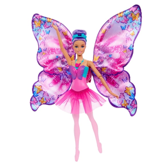 Barbie Dance and Flutter Doll with 2-in-1 Transformation from Dancer to Butterfly with Opening Wings, Purple Hair, Headpiece & Removable Tutu