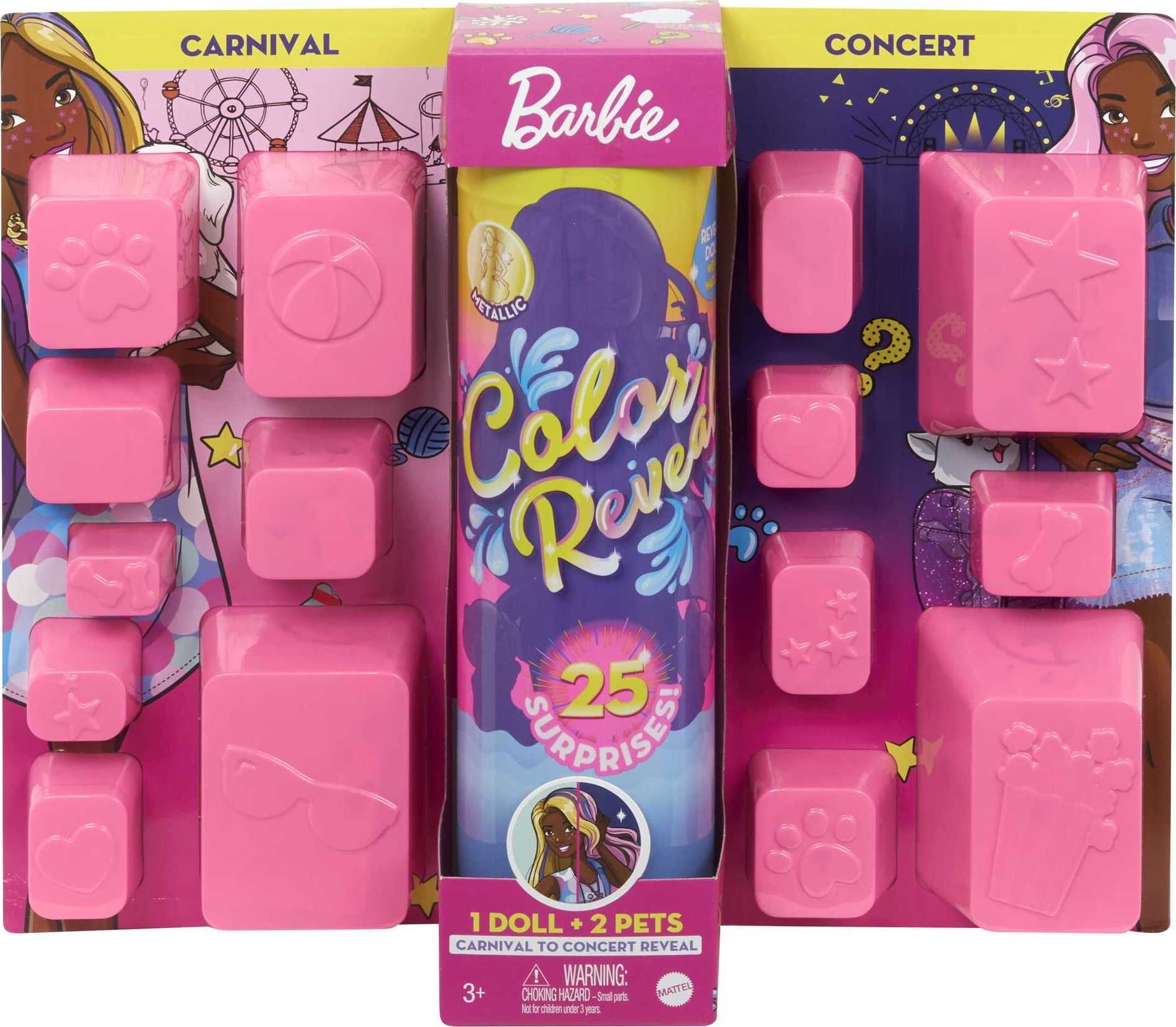 Barbie Day-To-Night Color Reveal with 25 Surprises & Day-To-Night  Transformation Carnival To Concert Doll Accessories 