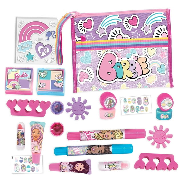 Barbie Deluxe Makeup Set, 20-Piece Play Make Up Set for Kids, Includes Nail Polish and Hair Chalk,  Kids Toys for Ages 5 Up, Gifts and Presents