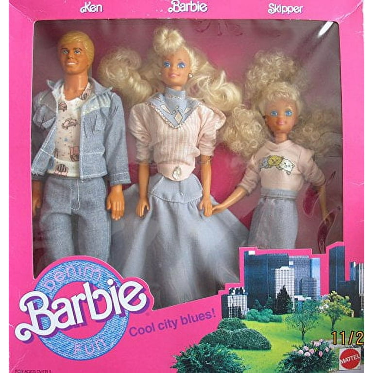 Barbie Denim Fun Cool City Blues 3 Doll Set w Ken, Skipper Dolls (1989  Mattel Hawthorne)