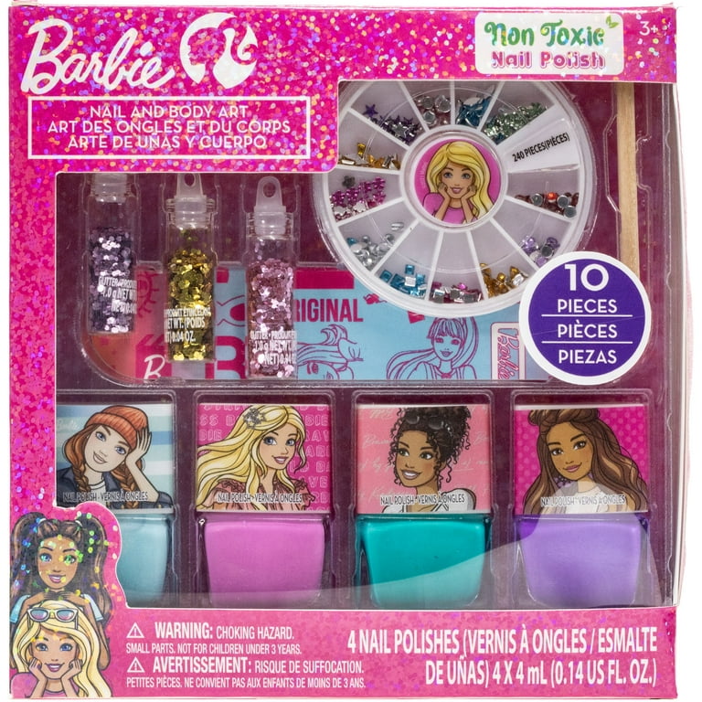 Barbie Nail Art Polish and Glitter DIY Kit for Kids, 10 Piece Toy