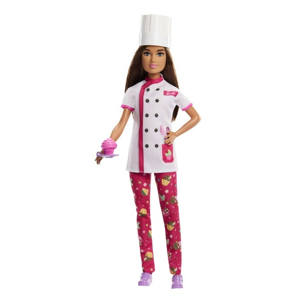 Barbie Doll & Accessories, Career Pastry Chef Doll with Uniform and Chef's Hat, and Cake Slice