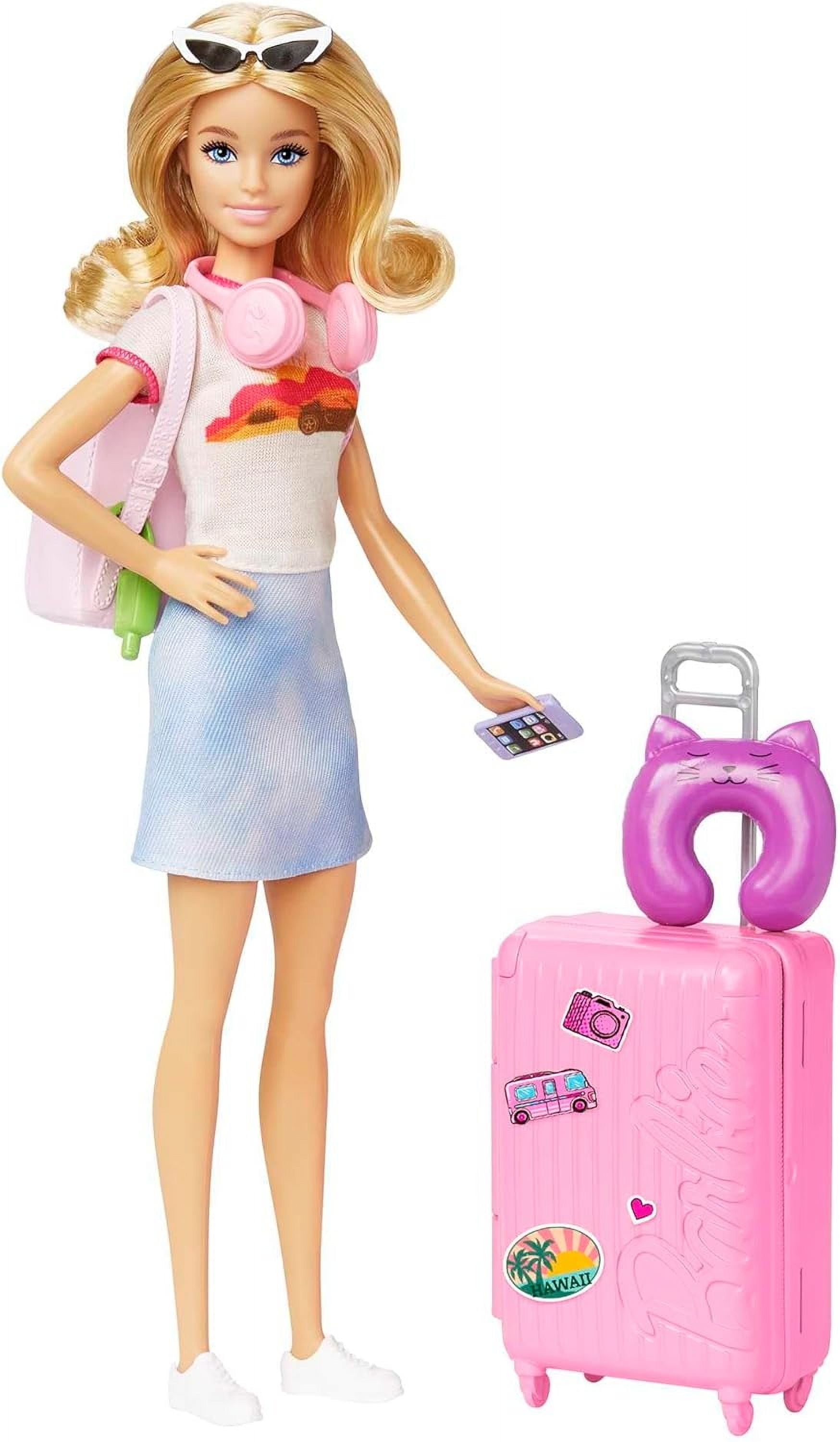 Barbie Doll & Accessories, Travel Set with Puppy and 10+ Pieces