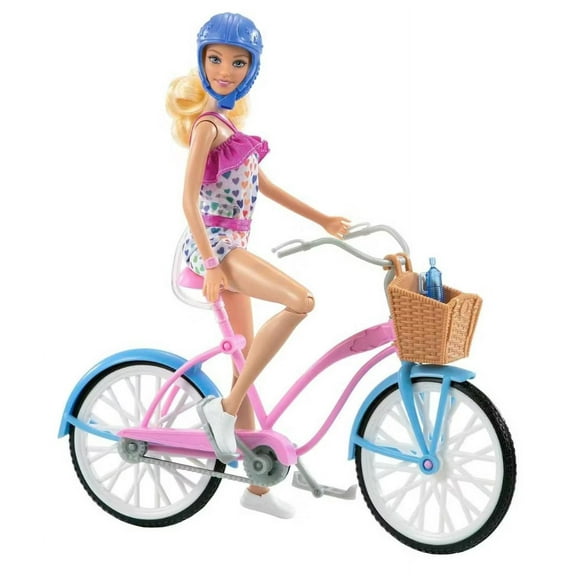 Barbie Doll & Bike Set with Accessories, Blonde in Rainbow Romper New With Tag