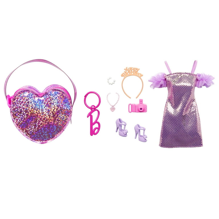 Barbie Doll Birthday Outfit Accessories Pack with Clip-on Bag,