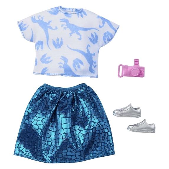 Barbie Doll Clothes, Inspired By Jurassic World: Dominion, Crop Top & Dinosaur-Inspired Metallic Skirt & 2 Accessories