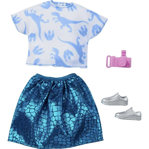 Barbie Doll Clothes, Inspired By Jurassic World: Dominion, Crop Top & Dinosaur-Inspired Metallic Skirt & 2 Accessories