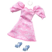 Barbie Doll Clothing, Fashion Pack with Pink Puff Sleeve Dress & Accessories (1 Outfit)