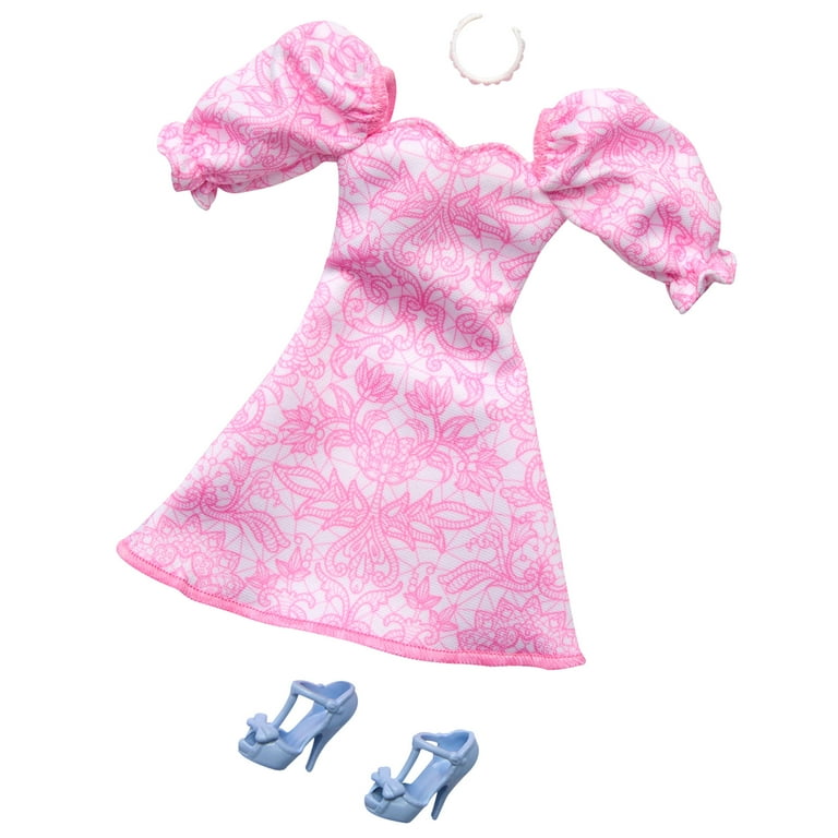 Barbie Doll Clothing, Fashion Pack with Pink Puff Sleeve Dress - Main Image