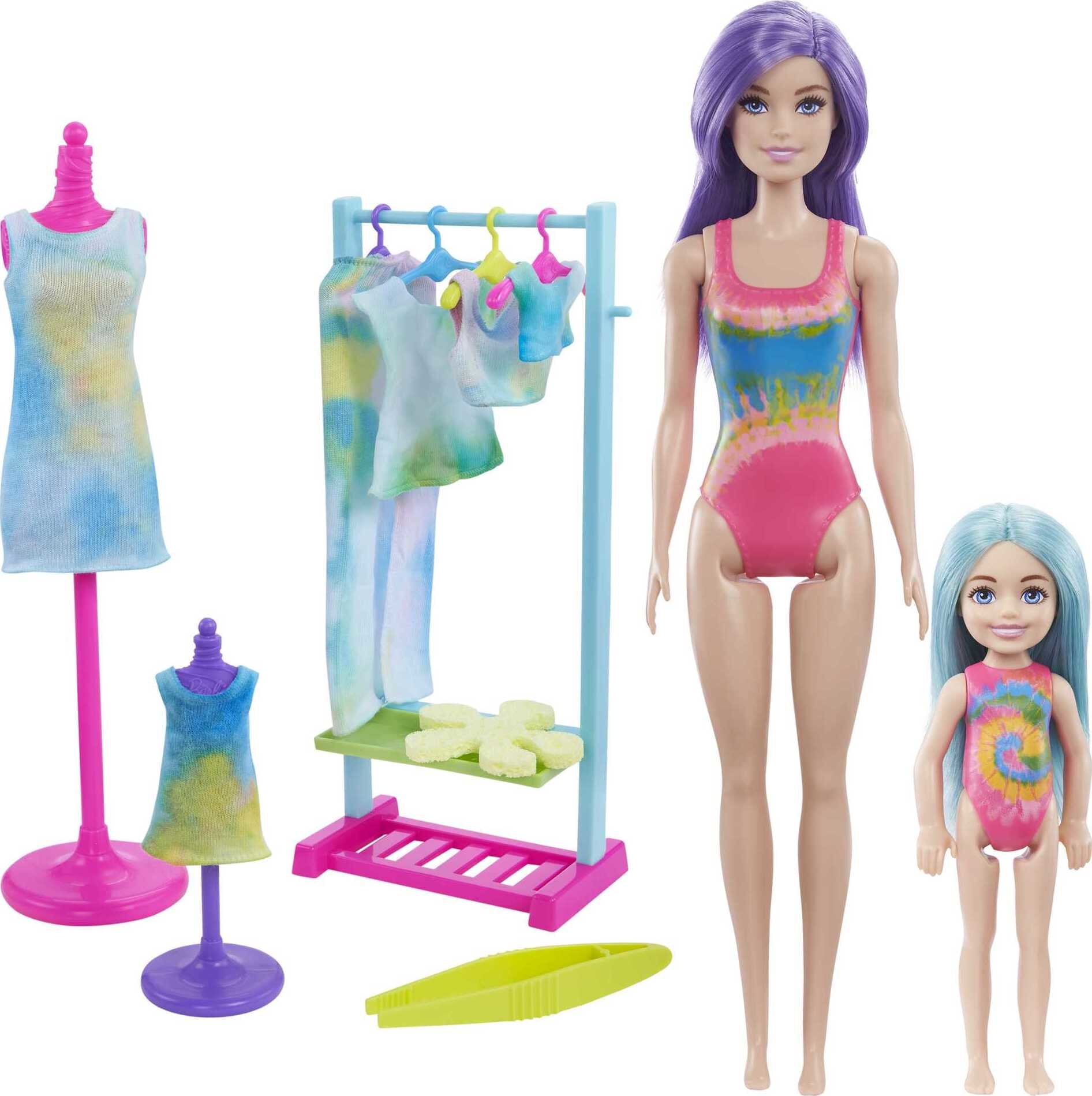 Barbie Doll Color Reveal Gift Set Tie Dye Fashion Maker with 2