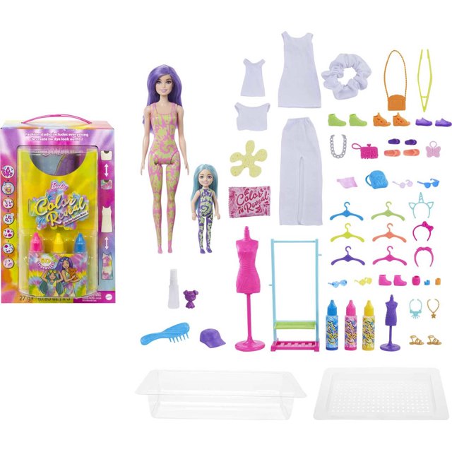Barbie Doll Color Reveal Gift Set, TieDye Fashion Maker with 2 Barbie