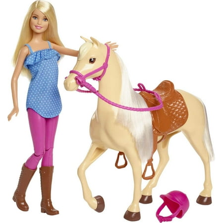 Barbie Doll & Horse Set with Blonde Doll in Riding Outfit, Light Brown Horse, Saddle, Bridle & Reins