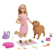 Barbie Doll & Newborn Pets Playset with Pregnant Mom Dog, Color-Change Puppies & Accessories, Blonde