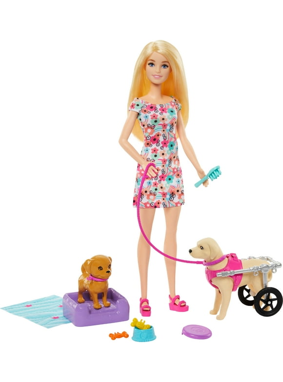 Barbie Doll Pup Playset with a Toy Pup and Dog in a Wheelchair, Plus Pet Accessories, 10+ Pieces