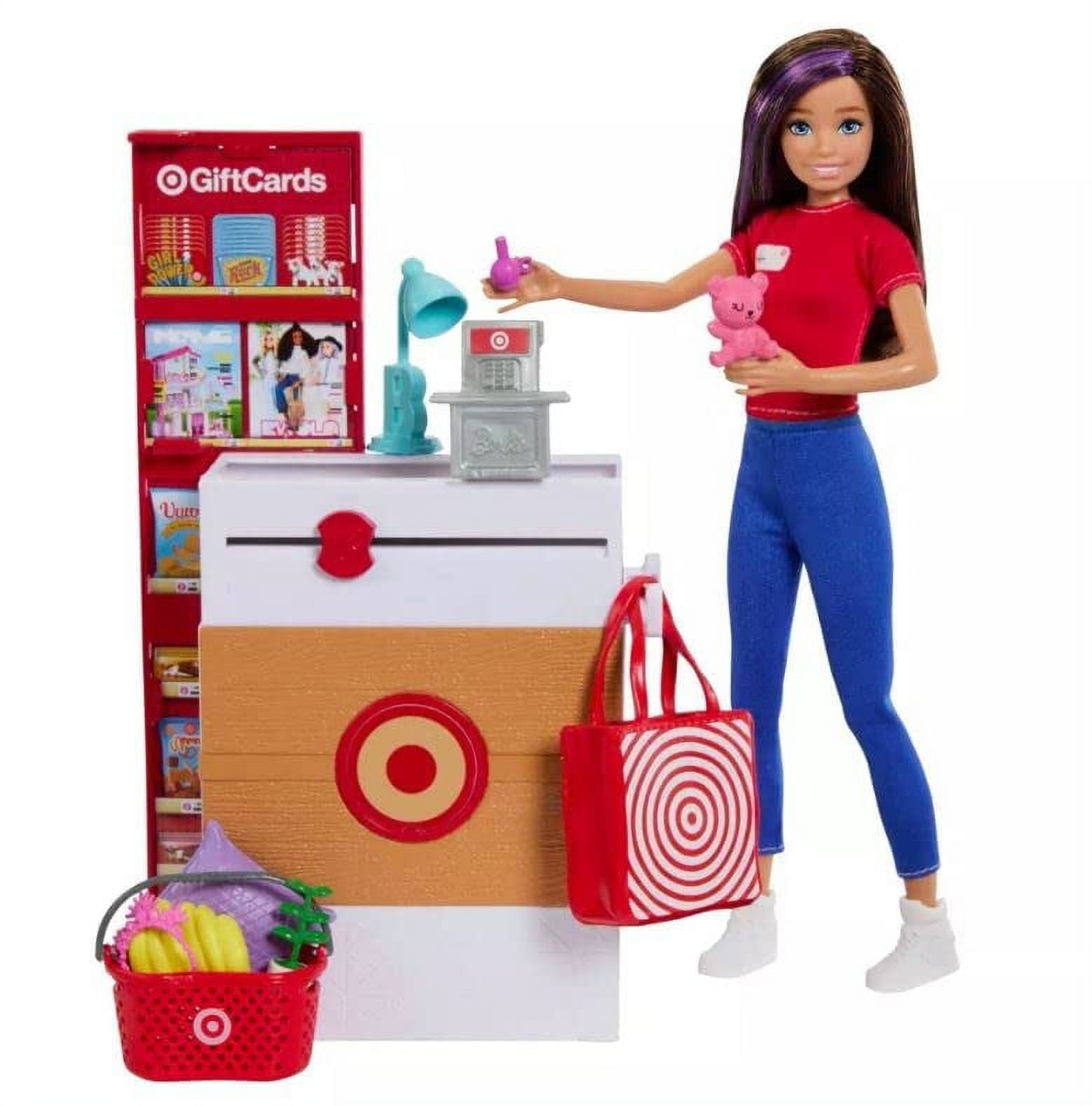 Barbie Doll Skipper Playset Target Supermarket with 25 Grocery Store Themed Accessories Including Food Check Out Counter Shelves
