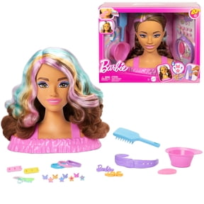 Barbie Doll Styling Head, Brown Hair with 20+ Hair Styling Accessories and Color Change Hair Clips