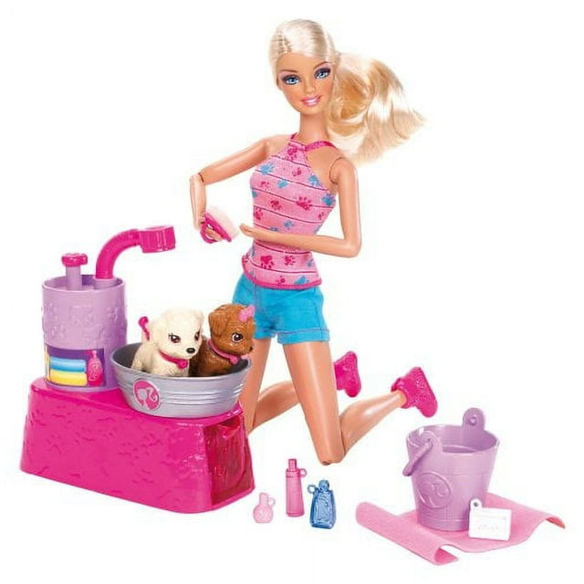 Barbie Doll Suds And Hugs Bath Time Puppy Play Set
