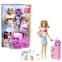 Barbie Doll and Accessories, 'Malibu' Travel Set with Puppy & Working Suitcase, 10 Pieces