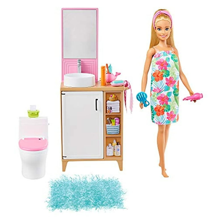 Barbie Doll and Bathroom Playset (11.5-inch Blonde) with