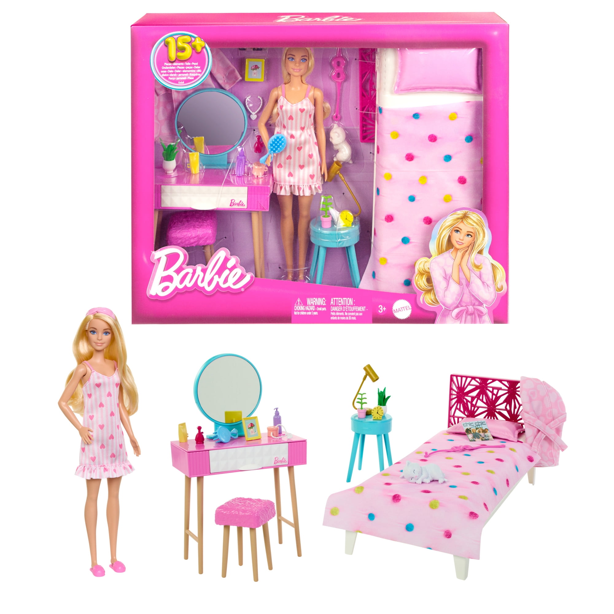 Barbie Doll and Bedroom Playset Barbie Furniture with 20 Pieces Multicolor Walmart