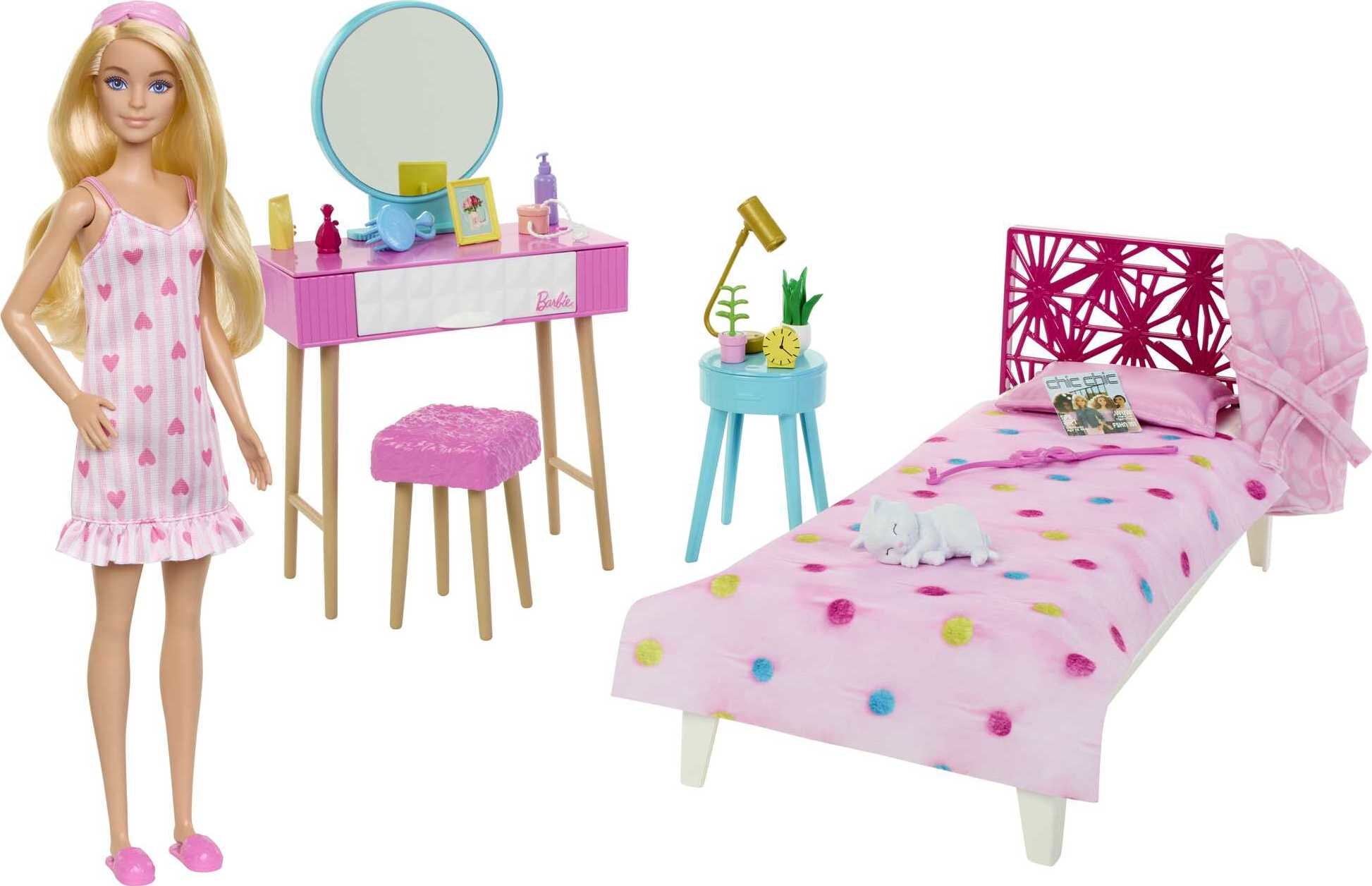 Barbie Doll and Bedroom Playset, Furniture 20+ Storytelling Pieces and Accessories - Walmart.com