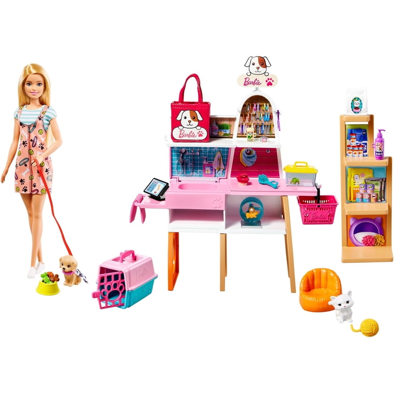 Barbie Doll and Pet Boutique Playset, 4 Pets, 20+ Accessories 