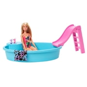 Barbie Doll and Pool Playset with Slide and Accessories, Blonde in Tropical Swimsuit