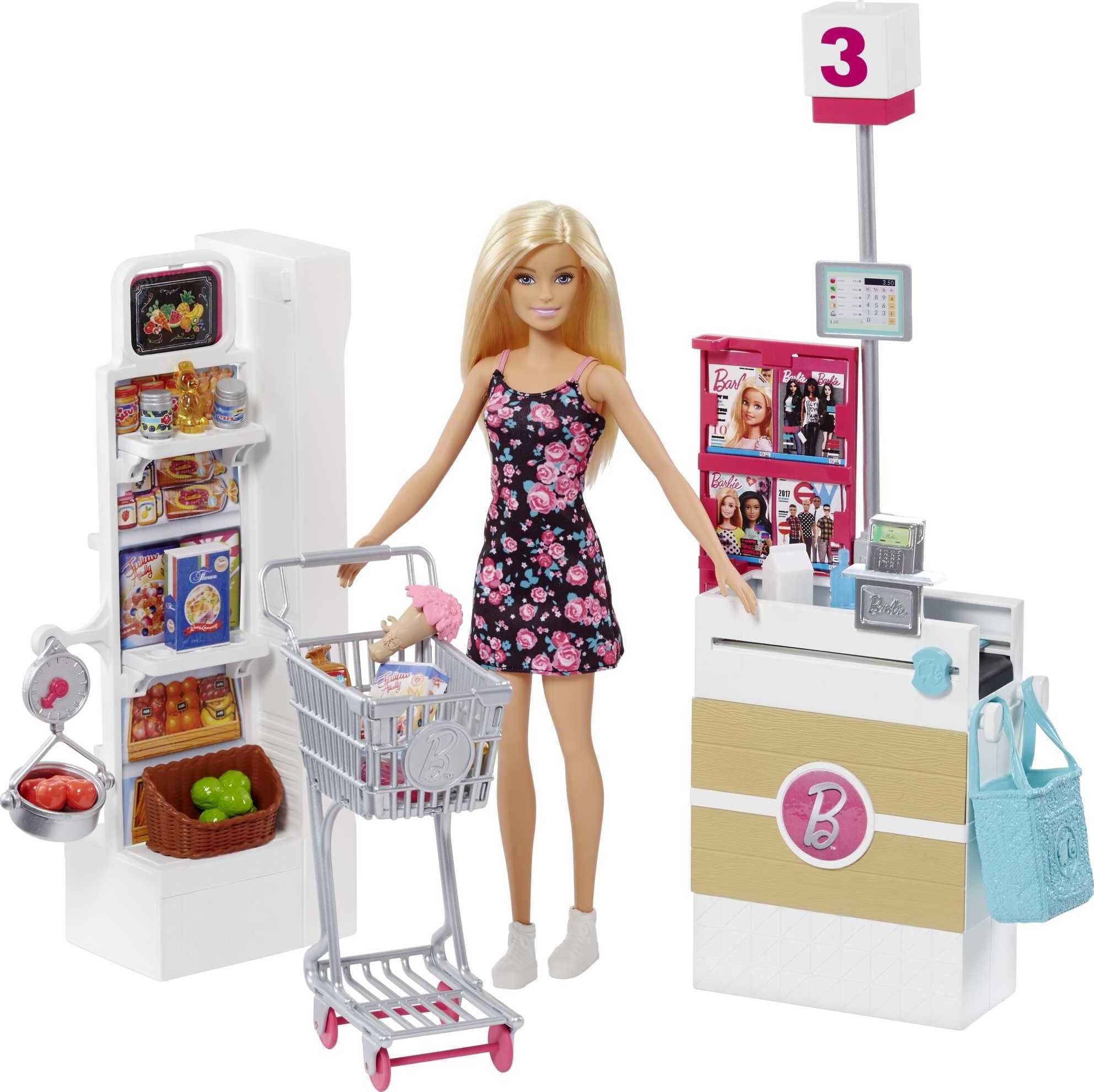 Barbie Doll and Supermarket Playset with 25 Grocery Store and Food-Themed  Accessories