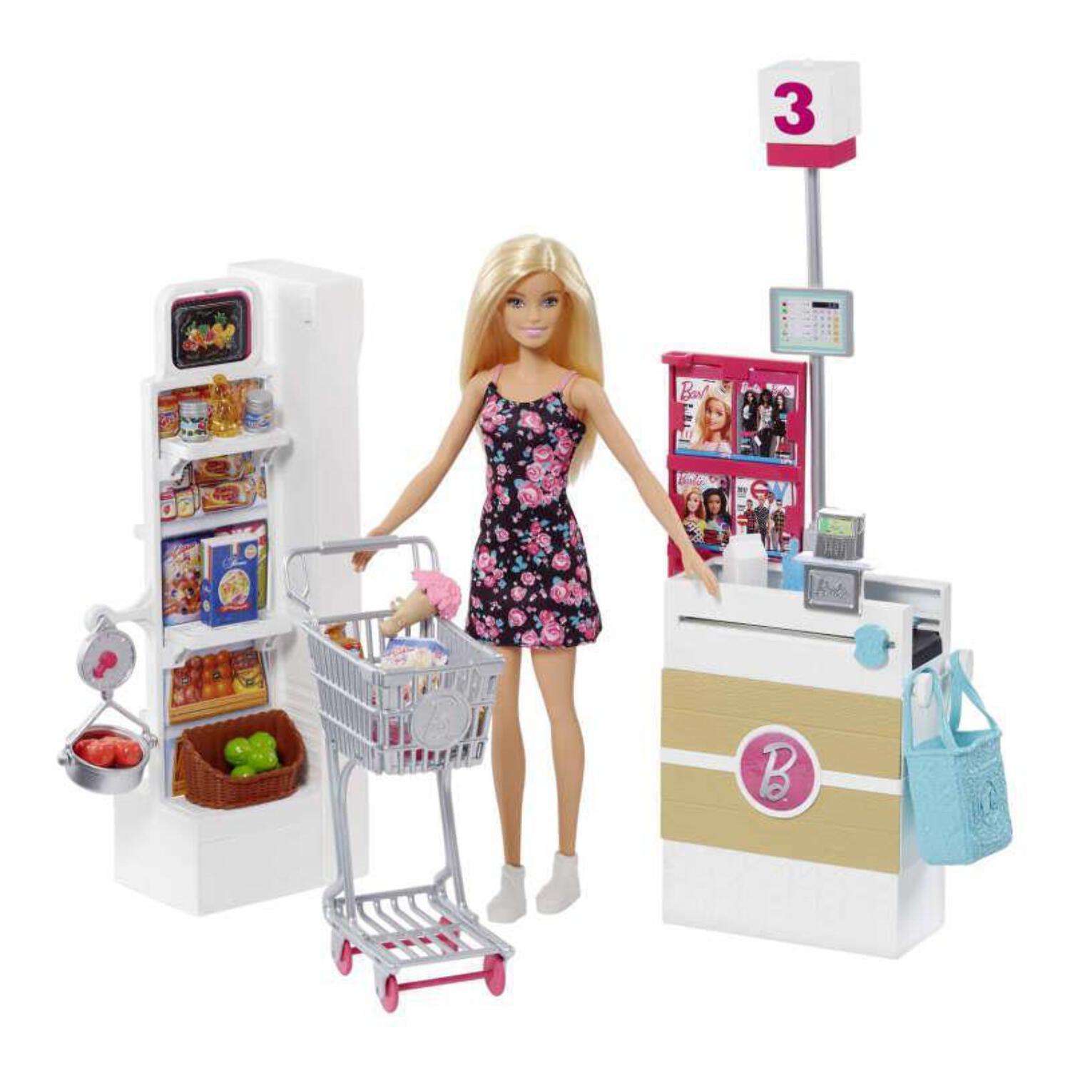 Barbie Doll and Supermarket Playset with 25 Grocery Store and Food-Themed Accessories - image 1 of 7