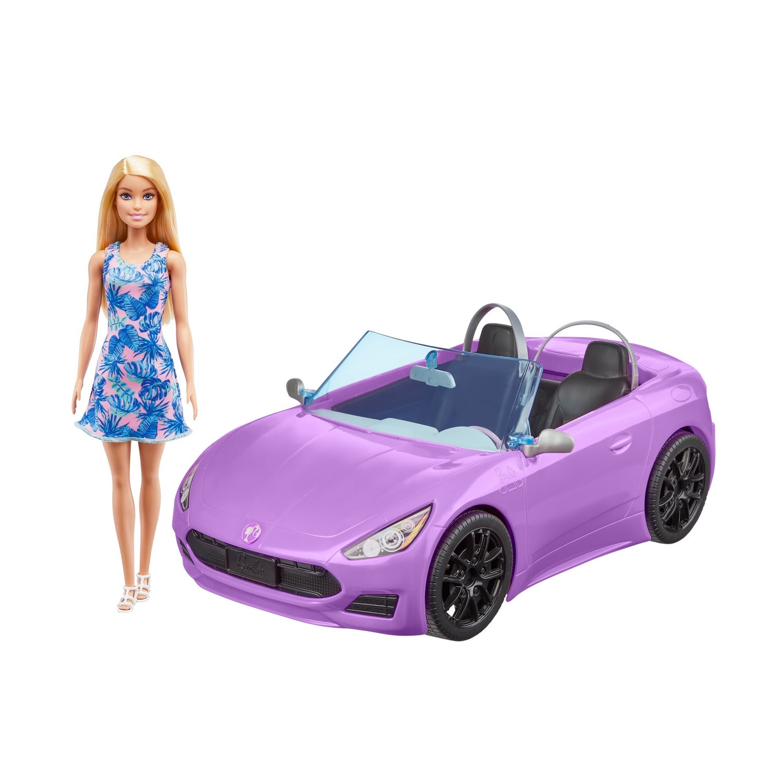 Barbie Doll & Convertible Purple Car Toy Vehicle for Kids
