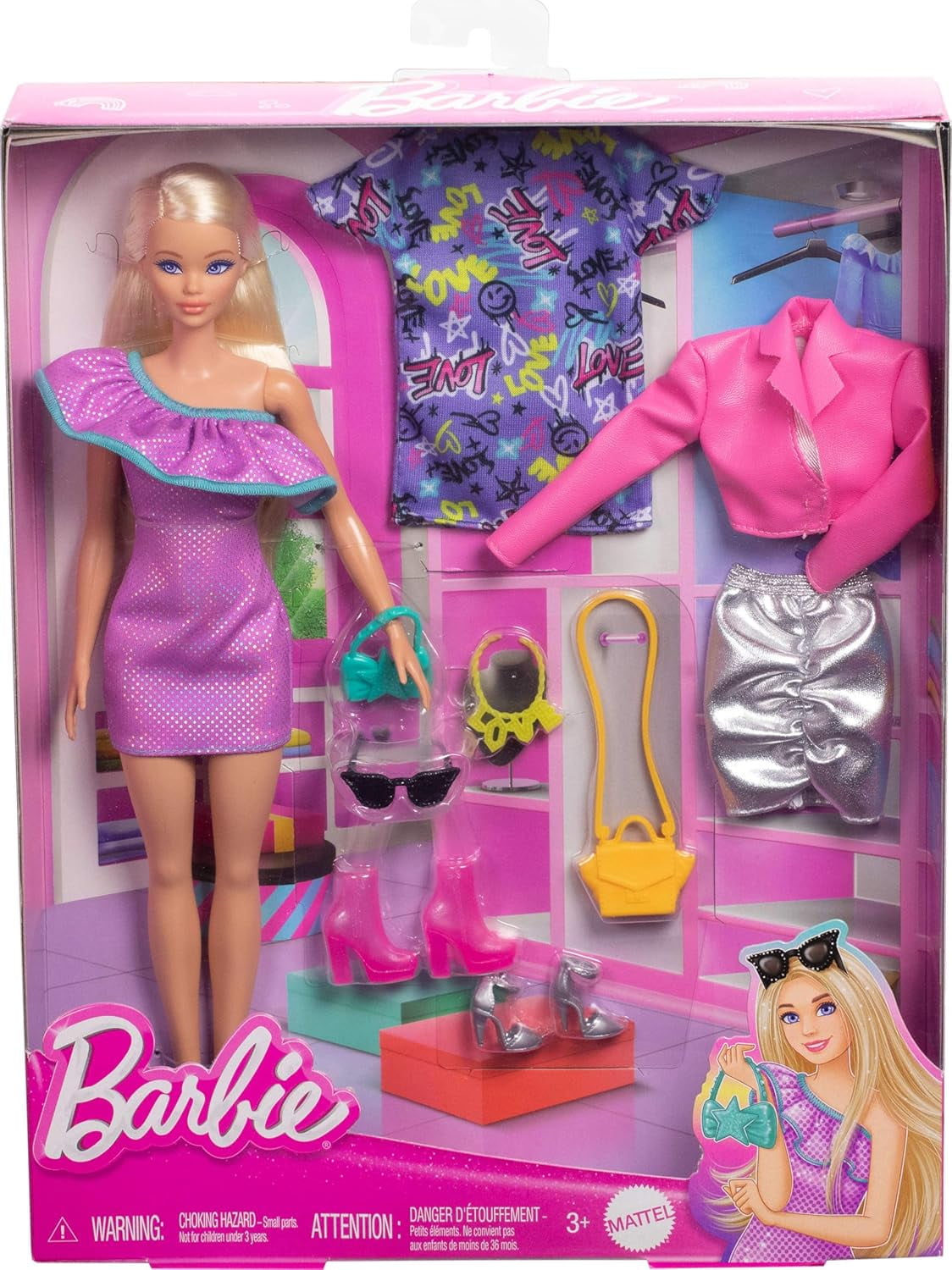 Barbie Doll with Clothes and Accessories, Blond Hair and 3 PartyThemed