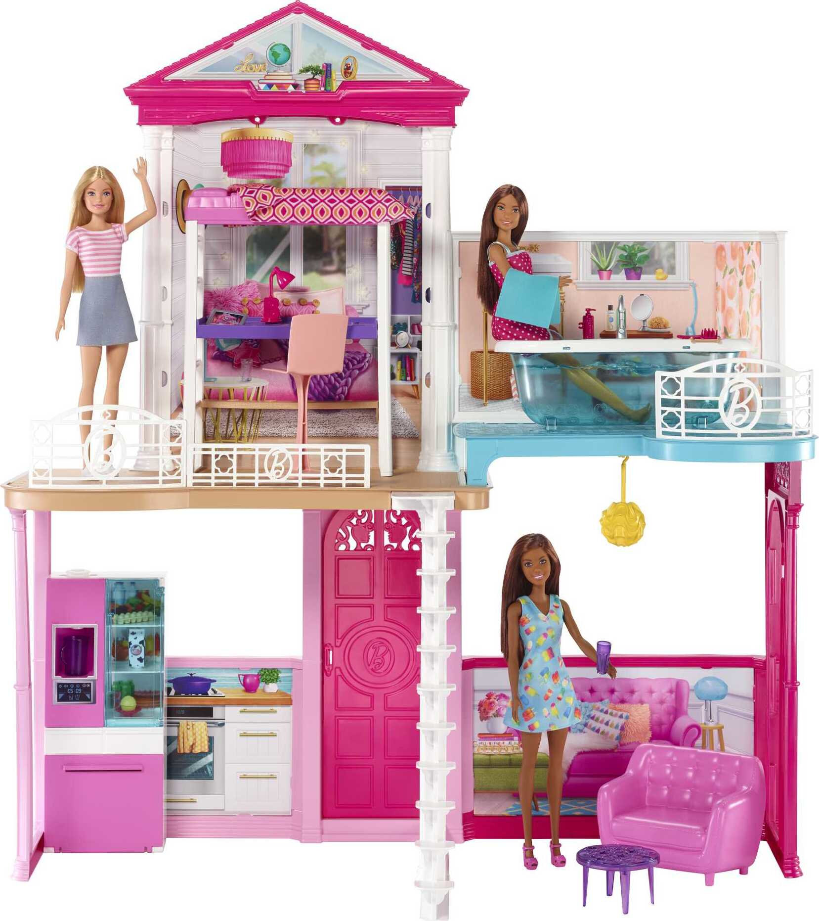 Barbie Dollhouse Set with 3 Dolls and Furniture, Pool and Accessories, Ages 4 & up - image 1 of 6