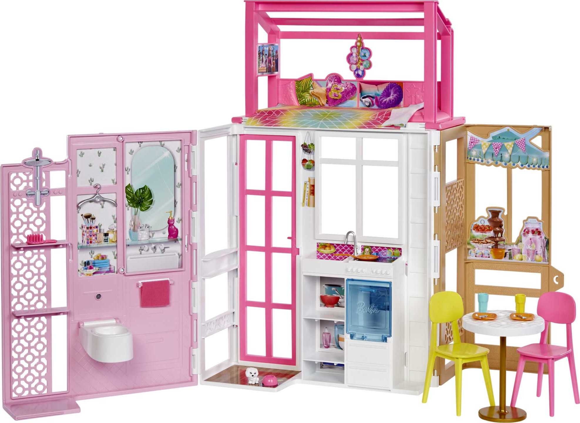 Barbie Dollhouse Set with Furniture, 4 Play Areas and Accessories Including  Puppy