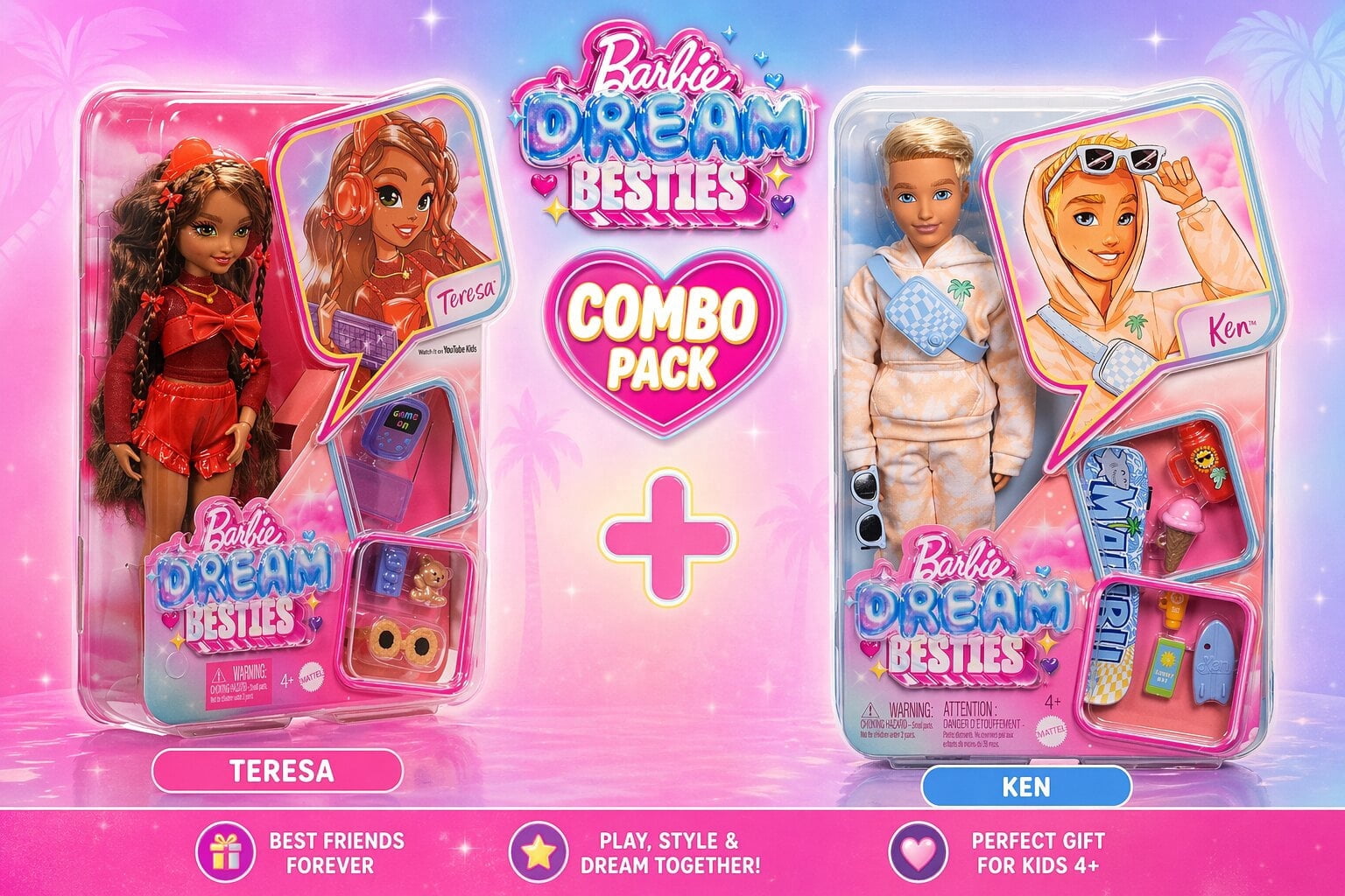 Barbie Dream Besties Teresa & Ken Fashion Dolls 2-Pack Combo Bundle w/ Accessories