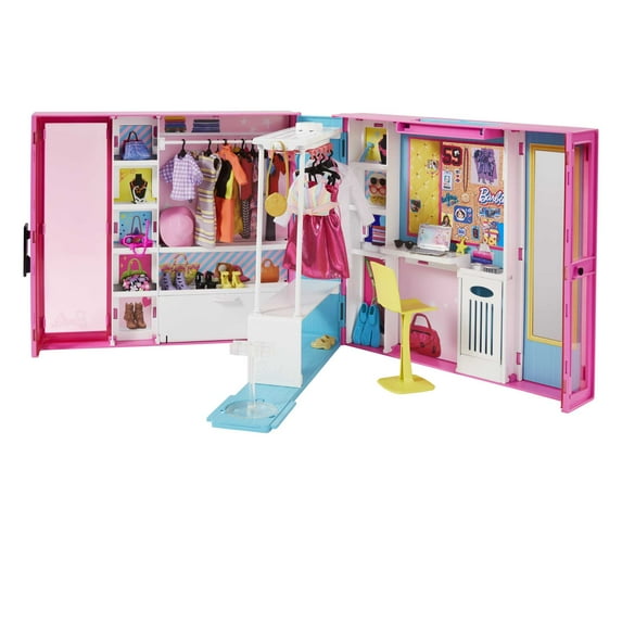 Barbie Dream Closet Playset with 30+ Clothes and Accessories, Mirror and Desk, Multicolor