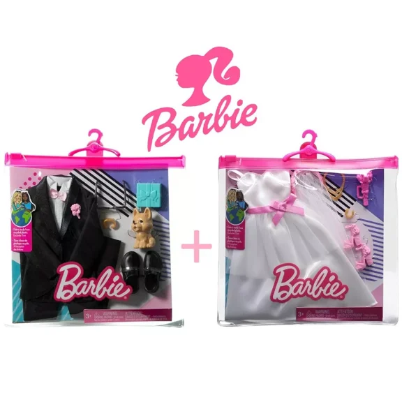 Barbie Dream Wedding Celebration Fashion Pack Stunning Bridal Gown and Dashing Groom Suit for Dolls, Perfect for Wedding-Themed Play