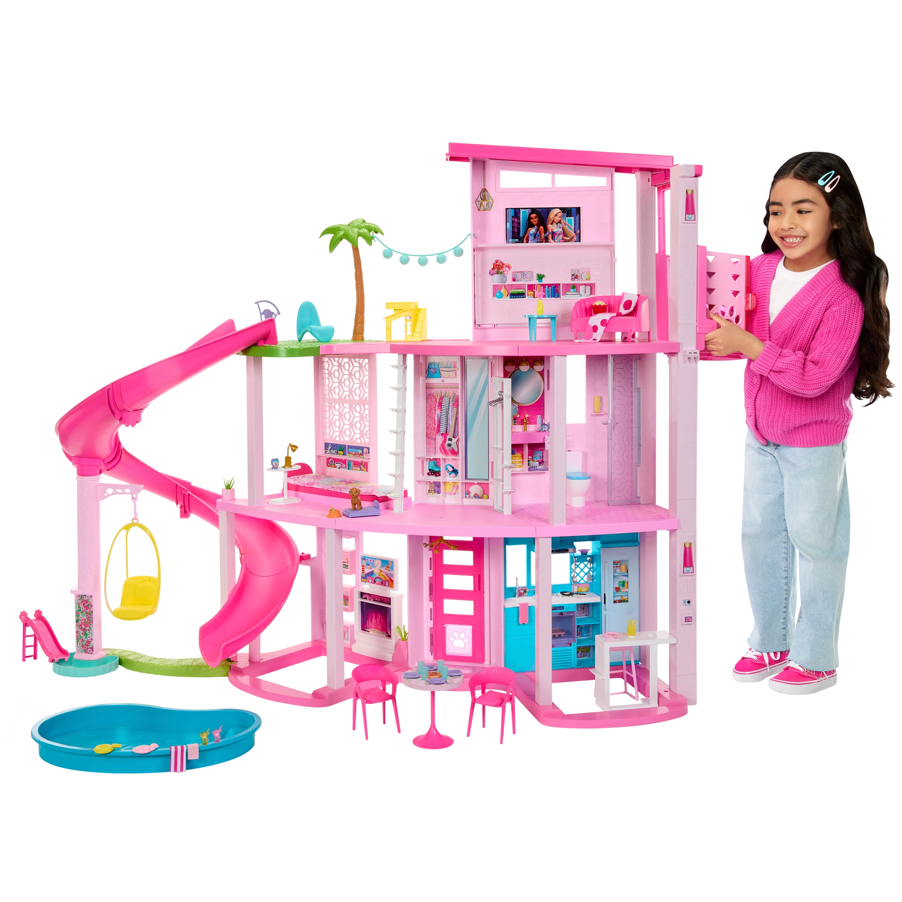 Barbie Dreamhouse Pool Party Doll House and Playset with 75+ Pieces, 3  Story Slide, Pet Elevator & More