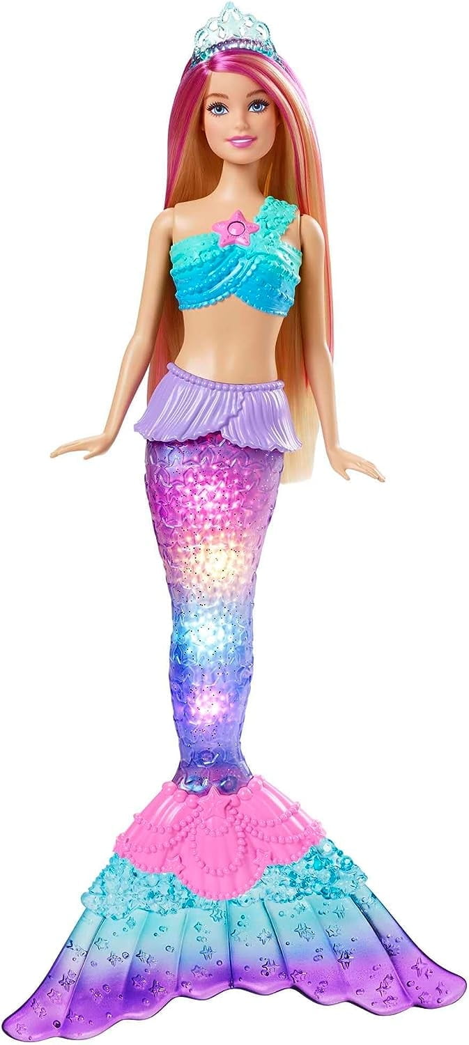 Barbie Dreamtopia Doll, Mermaid Toy with Water-Activated Light-Up Tail, Pink-Streaked Hair & 4 Colorful Light Shows , 12 inches