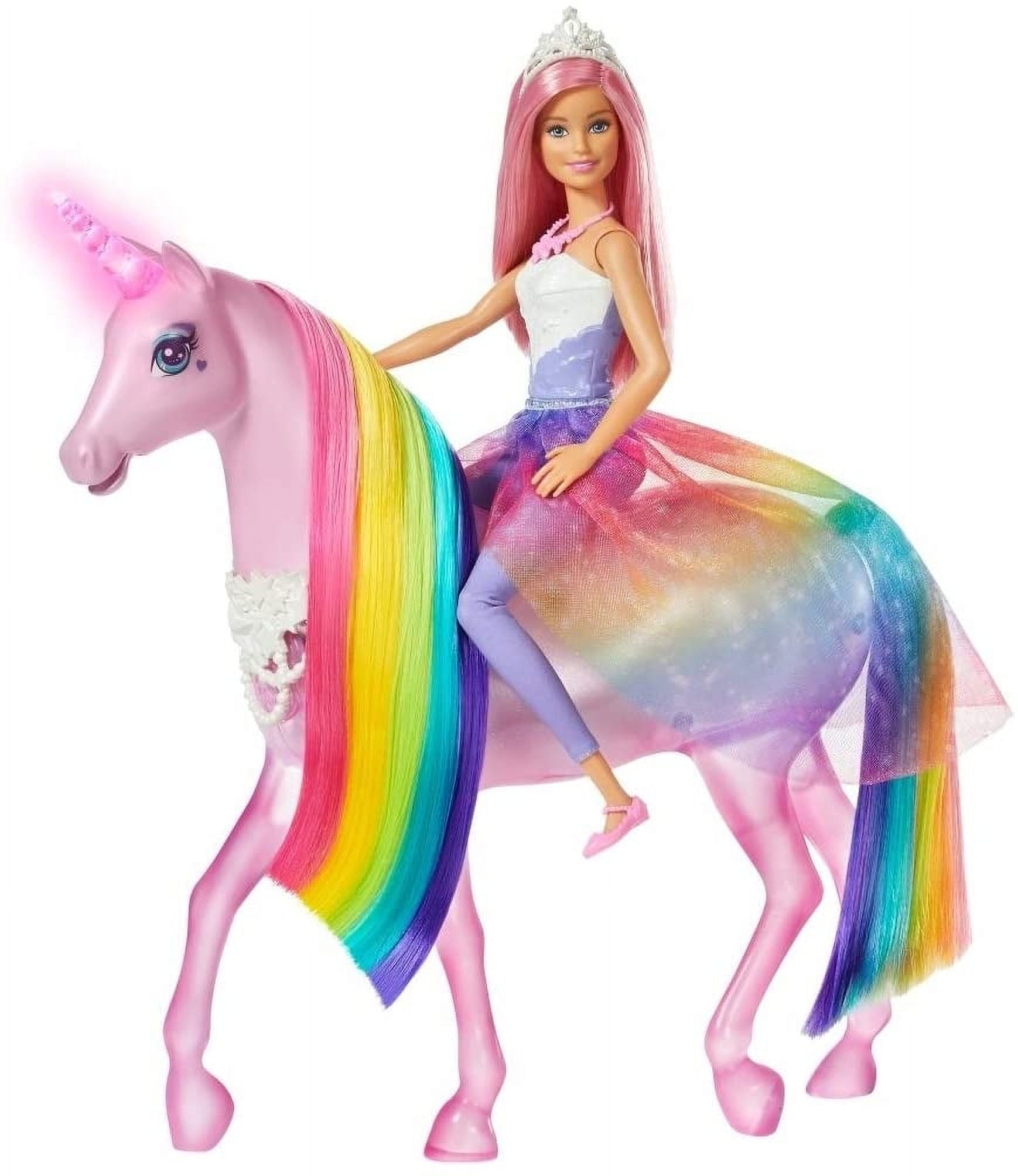 Barbie Dreamtopia Magical Lights Unicorn with Rainbow Mane, Lights and  Sounds, Barbie Princess Doll with Pink Hair and Food Accessory, Gift for 3  to 7