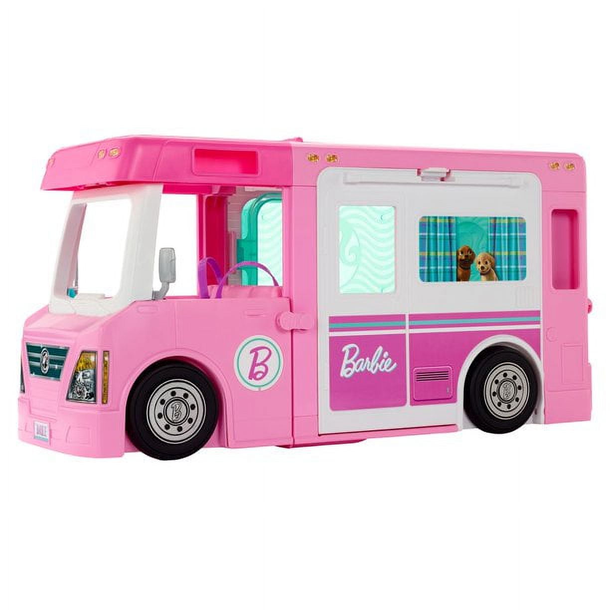 Barbie Camping-Car Transformable poupée Barbie sisters dolls morning  routine in Dream Camper Van 