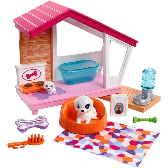 Barbie Estate indoor Furniture Dog House and Accessories Set with Puppy for Kids Ages 3 and Up