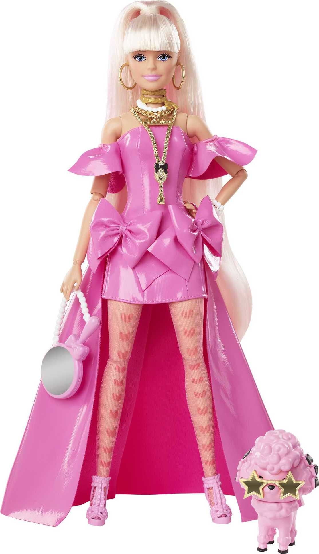 Barbie Extra Fancy Doll with Extra Long Blond Hair & Blue Eyes in Pink  Glossy Gown with Accessories