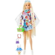 Barbie Extra Fashion Doll with Blonde Hair Dressed in Floral 2-Piece Outfit with Accessories & Pet