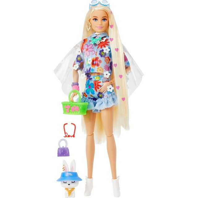 Barbie Extra Fashion Doll with Blonde Hair Dressed in Floral 2-Piece Outfit with Accessories & Pet