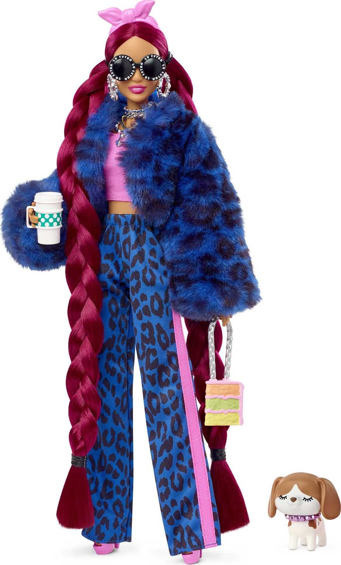 Barbie Extra Fashion Doll with Burgundy Braids in Furry Jacket