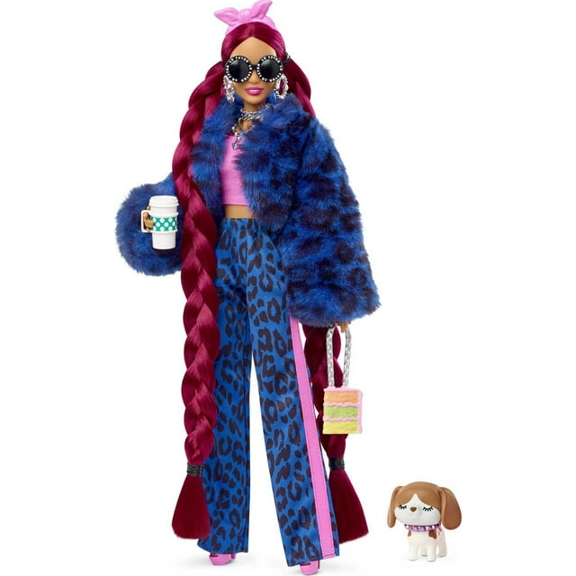 Barbie Extra Fashion Doll with Burgundy Braids in Furry Jacket with ...