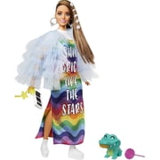 Barbie Extra Fashion Doll with Long Brunette Hair & Bling Clips in Dress with Accessories & Pet